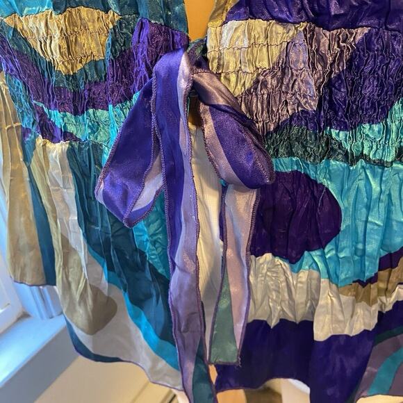 Y2K Women Plus 2X Silky Crinkled Blouse Rockabilly Colorful Tie Front Beach Boho - Picture 7 of 10